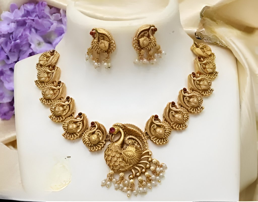 Jewel City Exquisite Gold Peacock Necklace Set with Pearl Accents | Grab2Buy