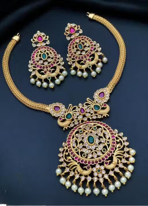 Jewel City Elegant Peacock Temple Jewelry Set – Premium Antique Finish with Pearl Drops | Grab2Buy