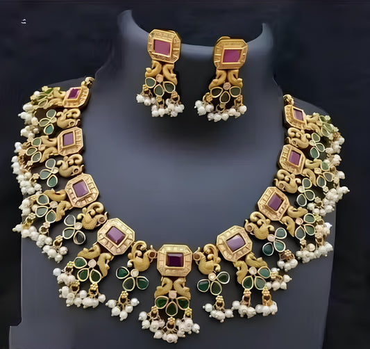 Jewel City Tradition Multi Color Neckalse Set Paired With Earing For Girls And Women | Grab2Buy