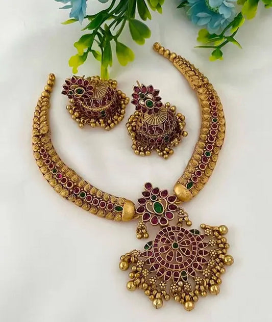 Jewel City Traditional Gold-Plated Kundan Necklace Set with Multi Stones Handcrafted Ethnic Bridal Jewelry- Festival & Wedding Wear 