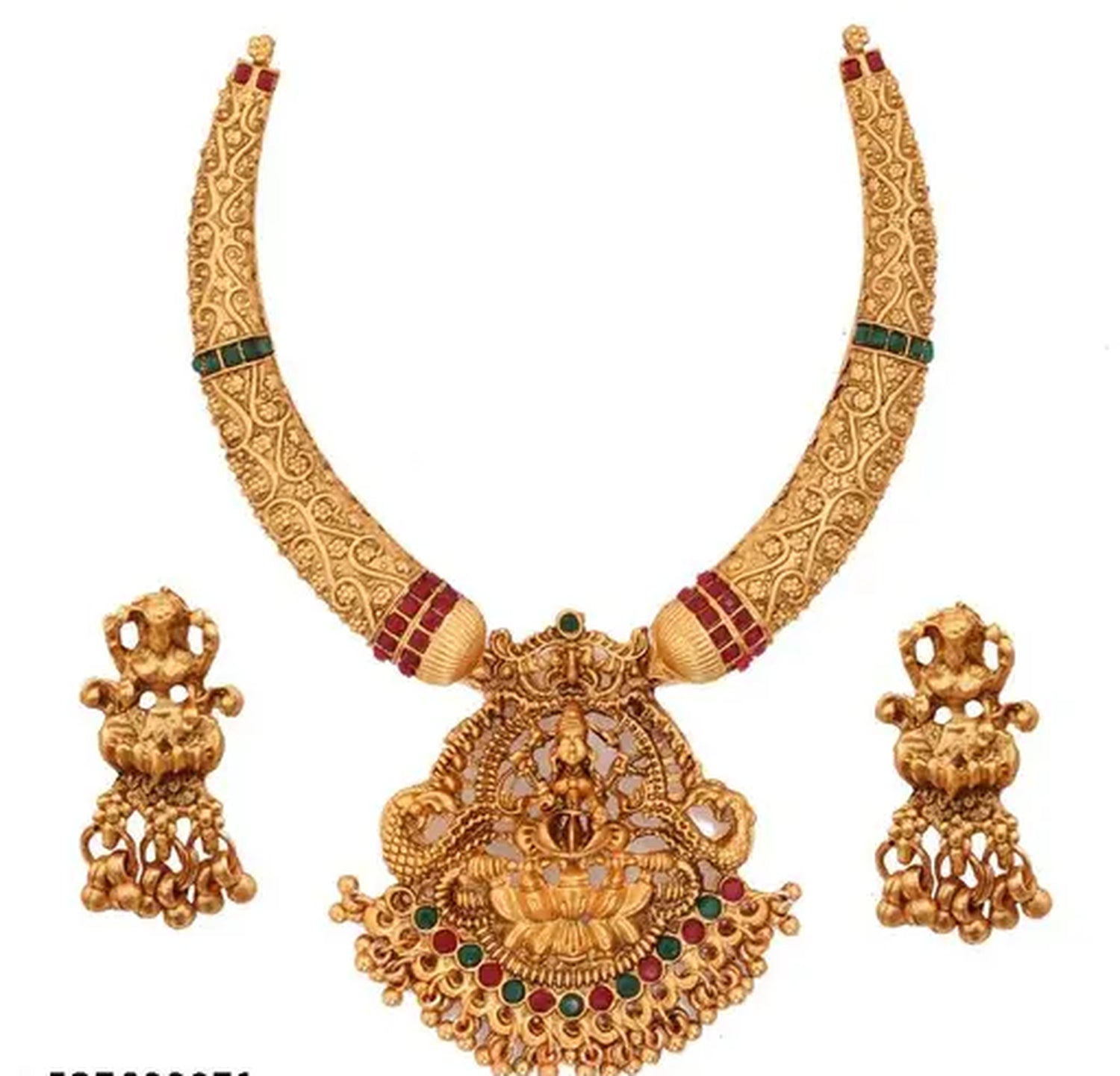 Jewel City Traditional Gold-Plated Temple Necklace Set with Lakshmi Pendant & Jhumka Earrings Handcrafted Ethnic Jewelry | Grab2Buy