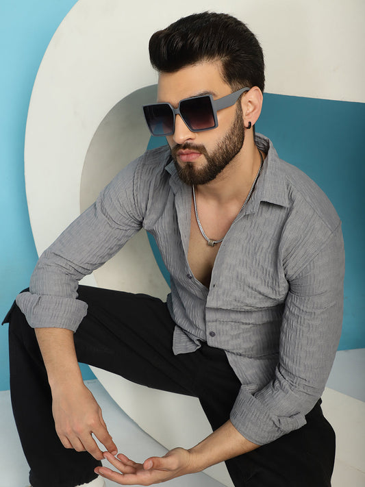 Indian Needle Men's Woven Design Casual Shirt - Light-Grey | Swadesiicart