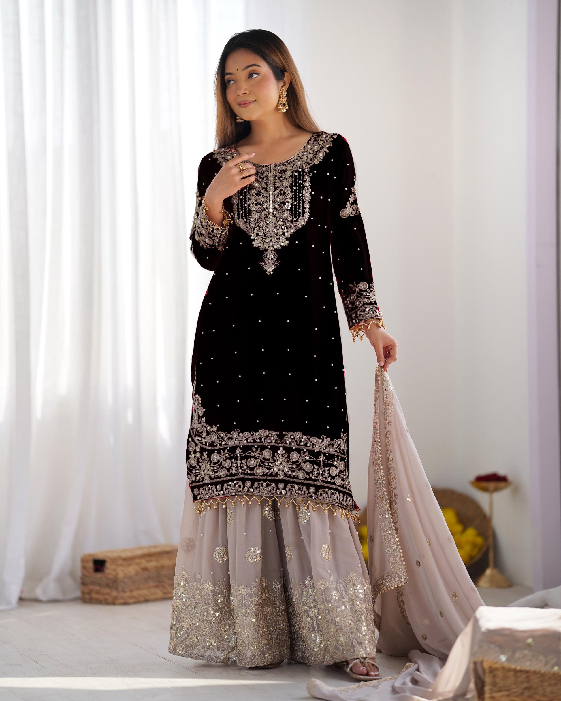 Teeya Creation Black Color Faux Georgette Heavy Embroidery Work Pakistani Fully Stitched Salwar Suit