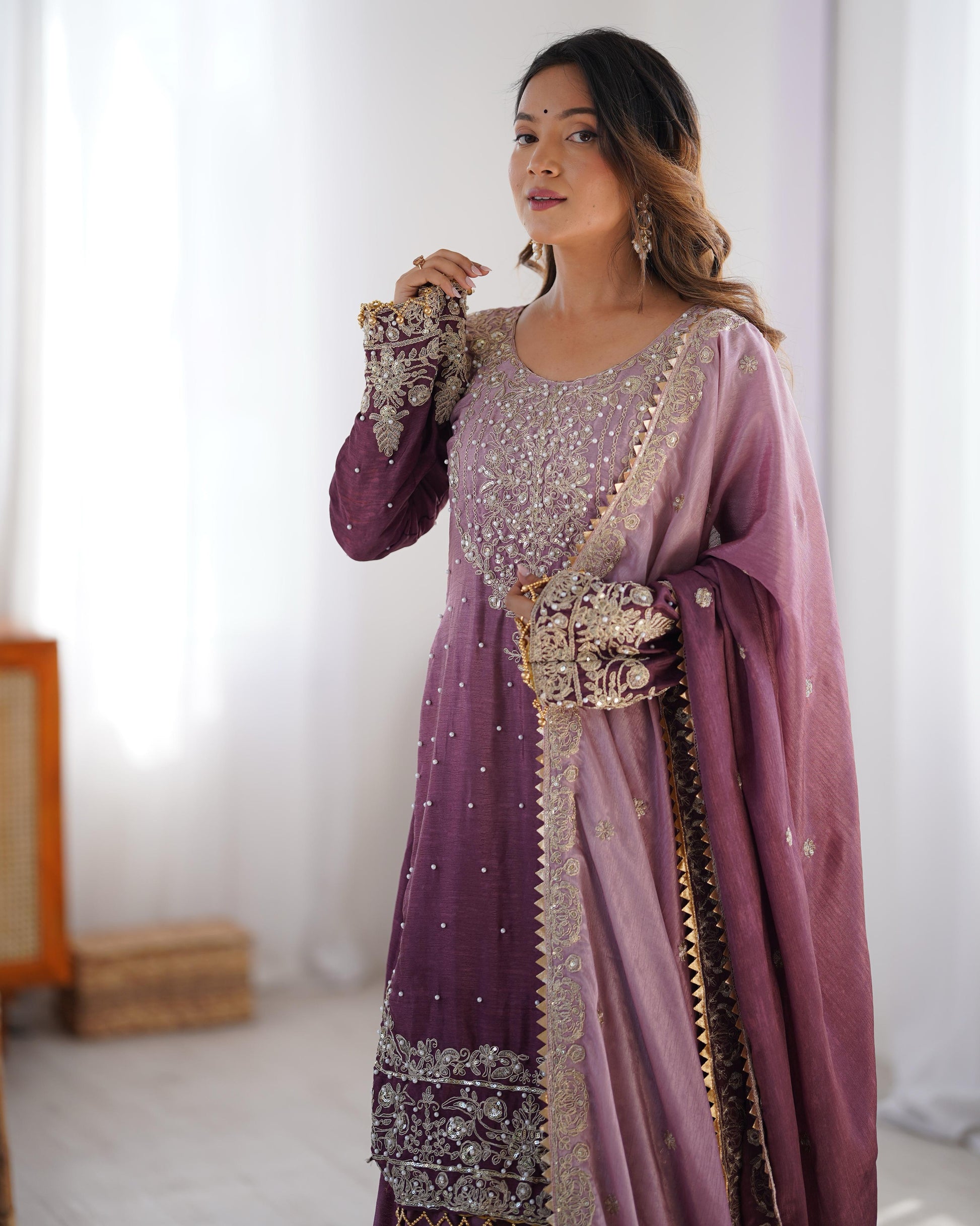 Teeya Creation Multi Color Chinon Silk Heavy Embroidery Work Pakistani Fully Stitched Salwar Suit