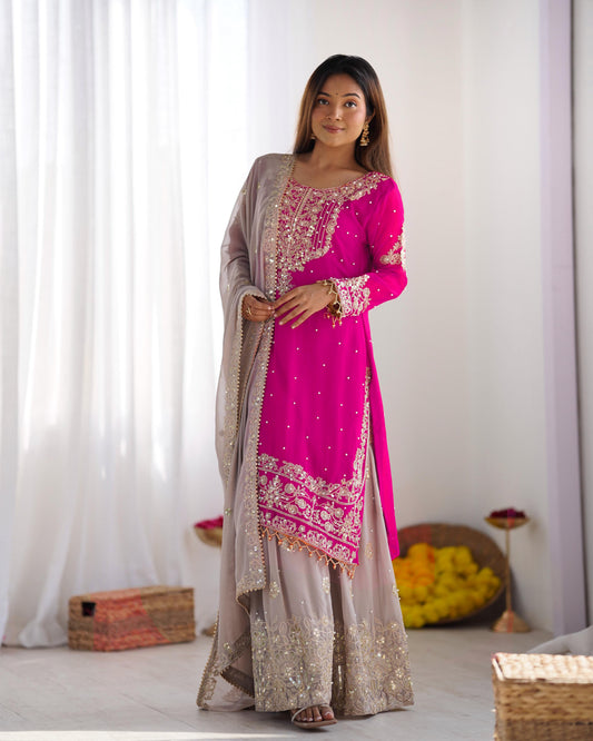 Teeya Creation Pink Color Faux Georgette Heavy Embroidery Work Pakistani Fully Stitched Salwar Suit