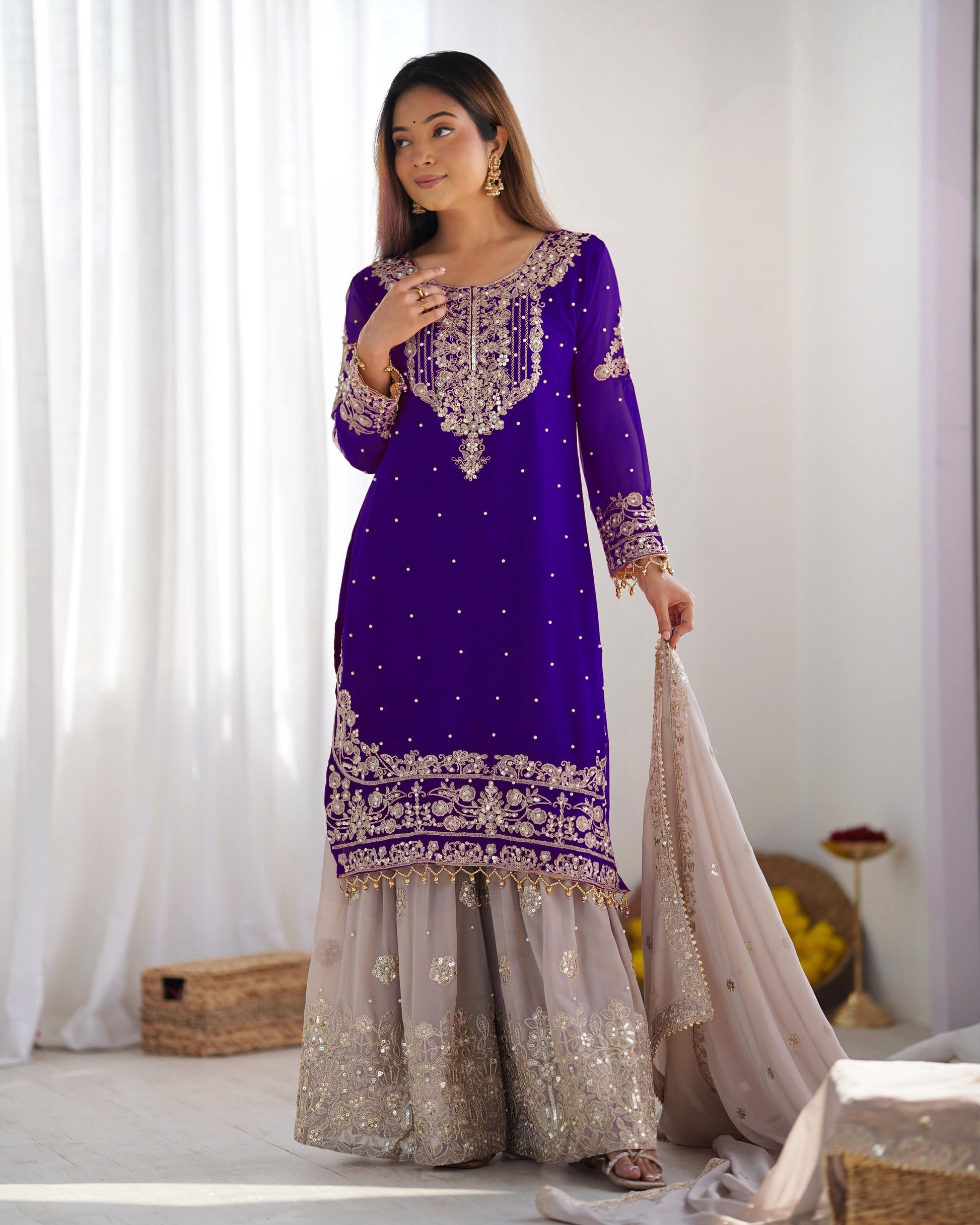 Teeya Creation Purple Color Faux Georgette Heavy Embroidery Work Pakistani Fully Stitched Salwar Suit