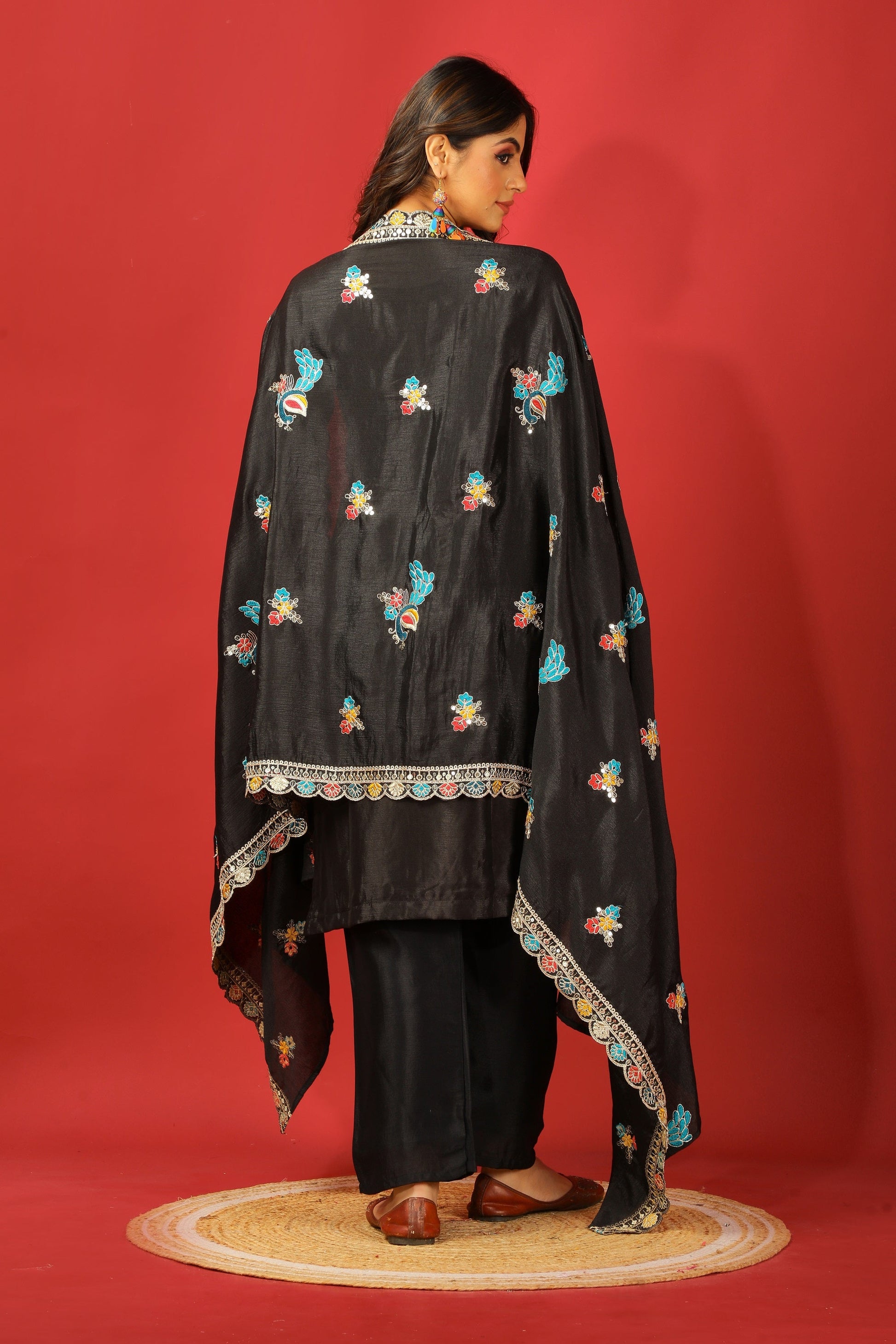 Teeya Creation Black Color Chinnon Silk Heavy Embroidery Work Fully Stitched Salwar Suit