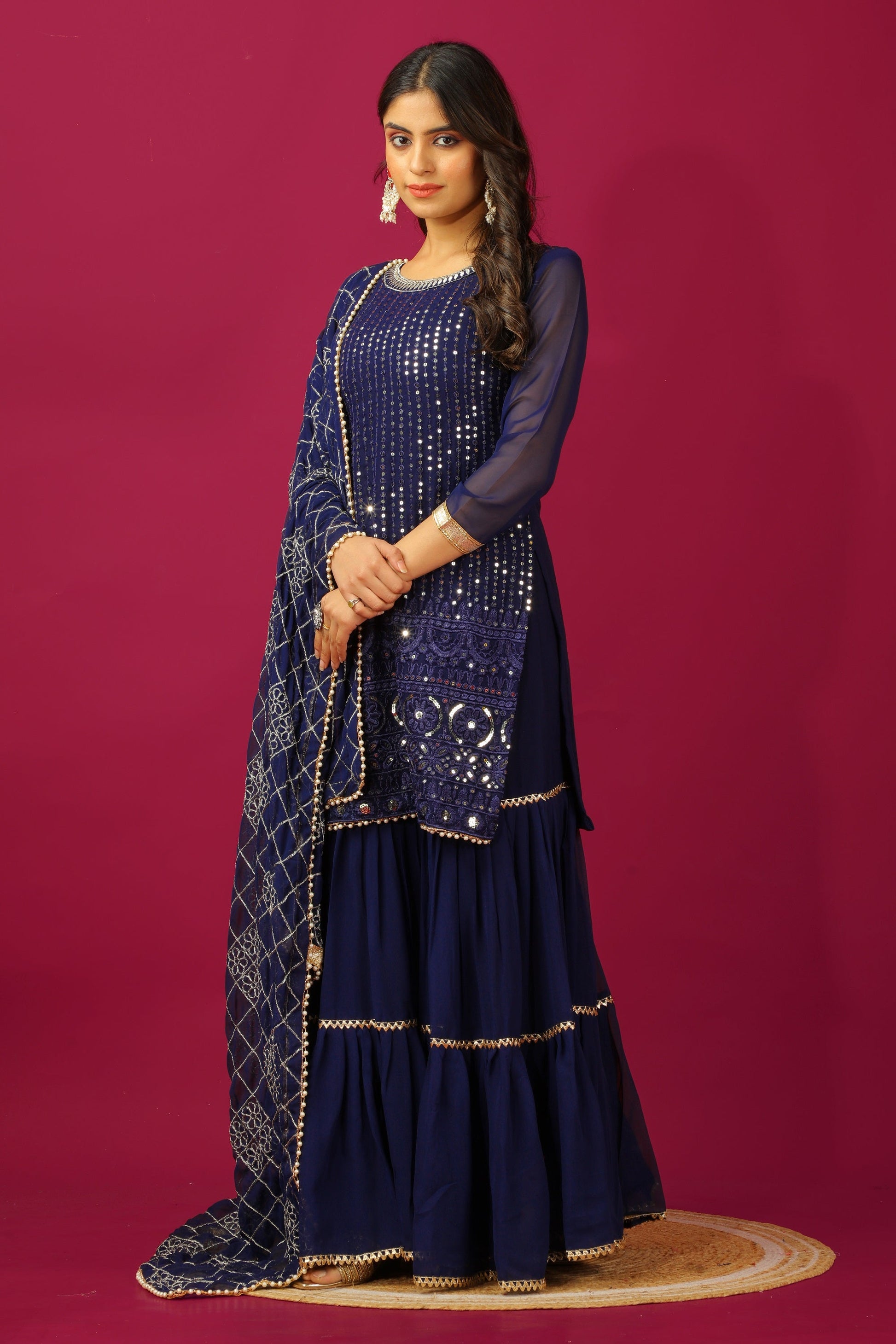 Teeya Creation Blue Color Faux Georgette Heavy Embroidery Work Fully Stitched Sharara Suit