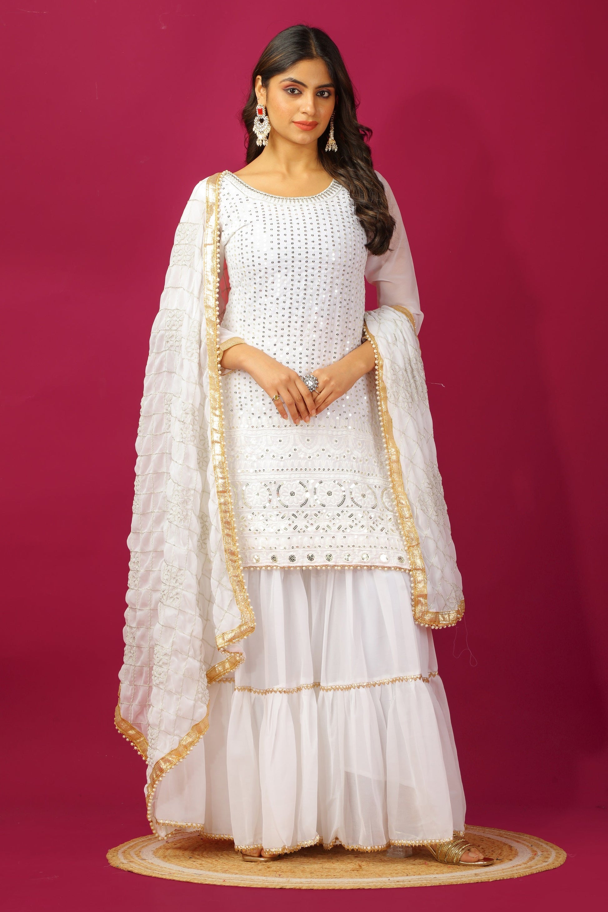 Teeya Creation White Color Faux Georgette Heavy Embroidery Work Fully Stitched Sharara Suit