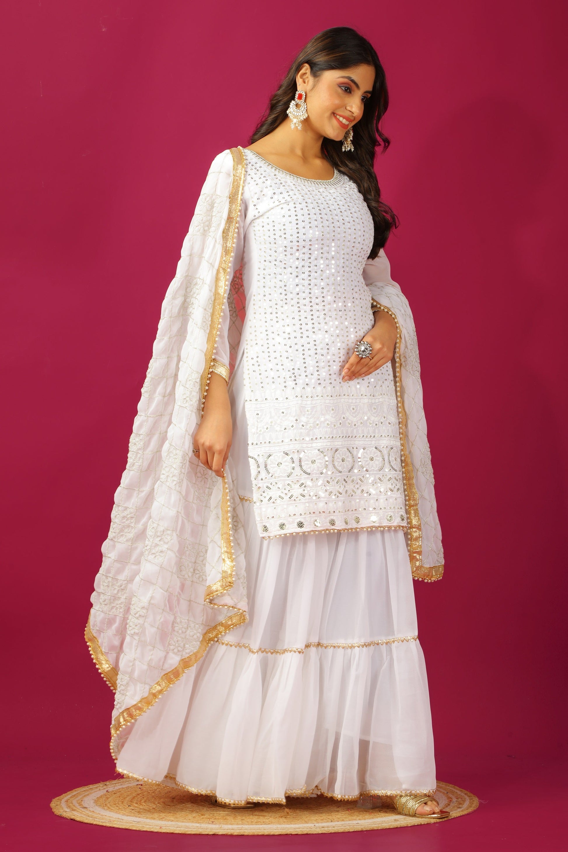 Teeya Creation White Color Faux Georgette Heavy Embroidery Work Fully Stitched Sharara Suit