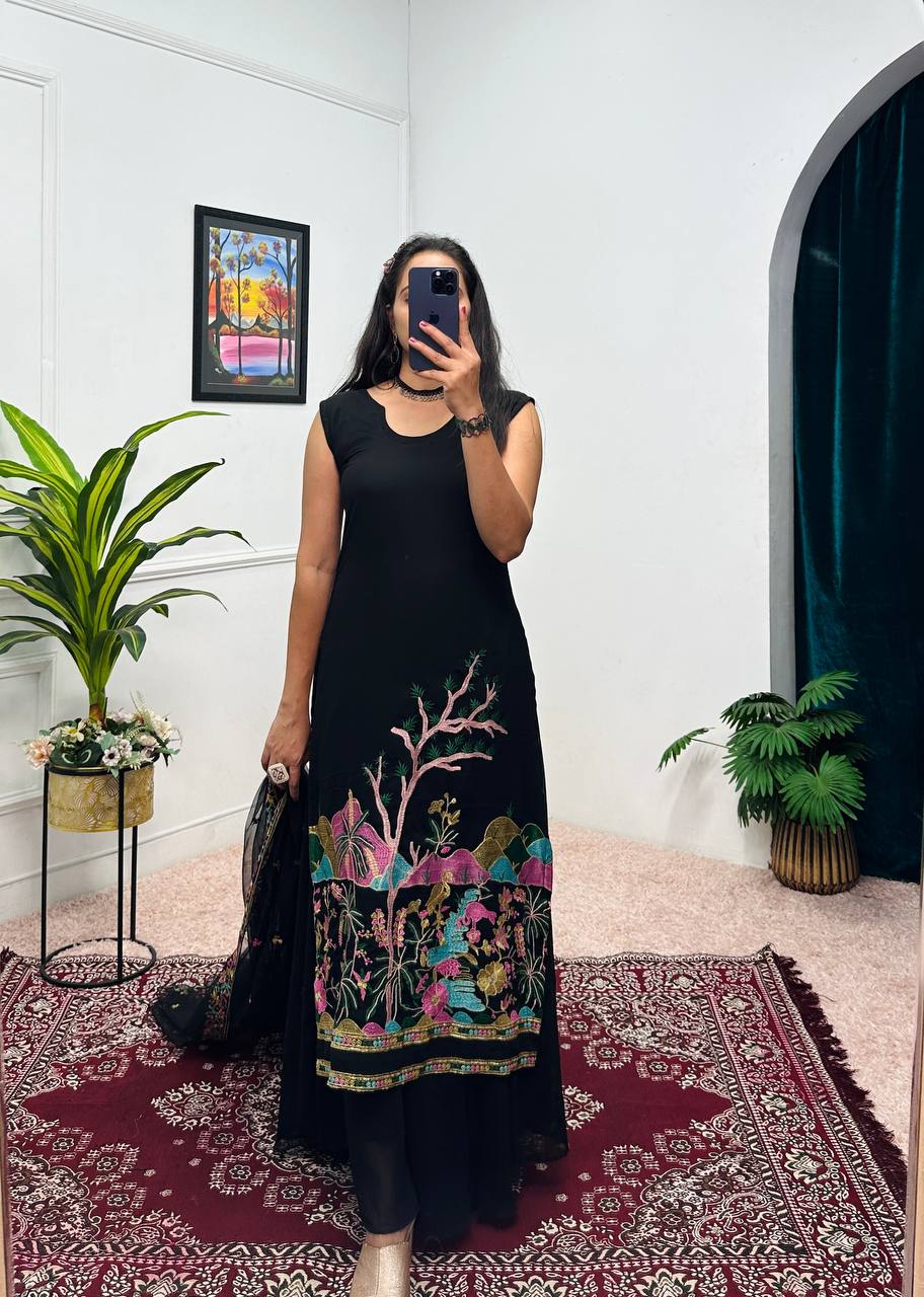 Teeya Creation Black Color Faux Georgette Heavy Embroidery Work Fully Stitched Salwar Suit