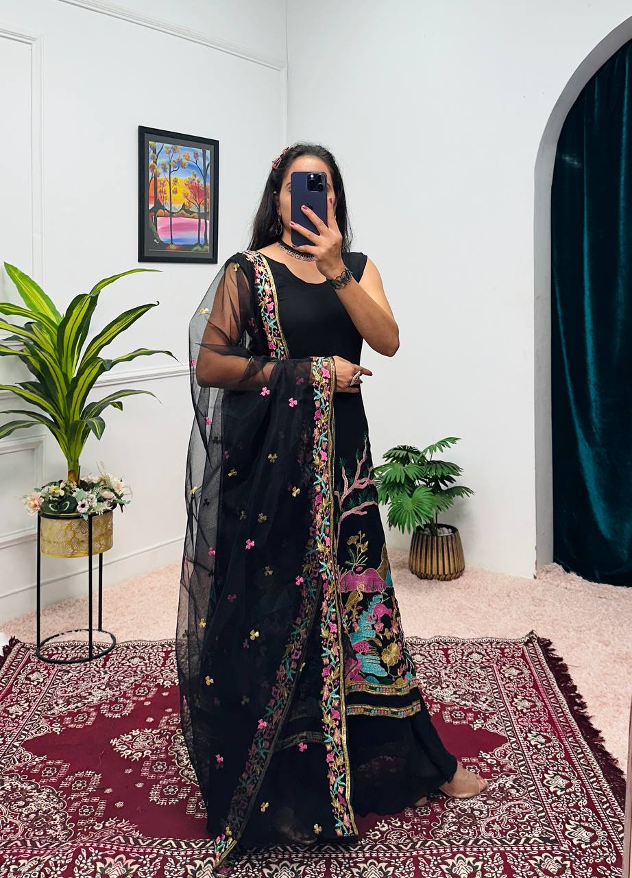 Teeya Creation Black Color Faux Georgette Heavy Embroidery Work Fully Stitched Salwar Suit
