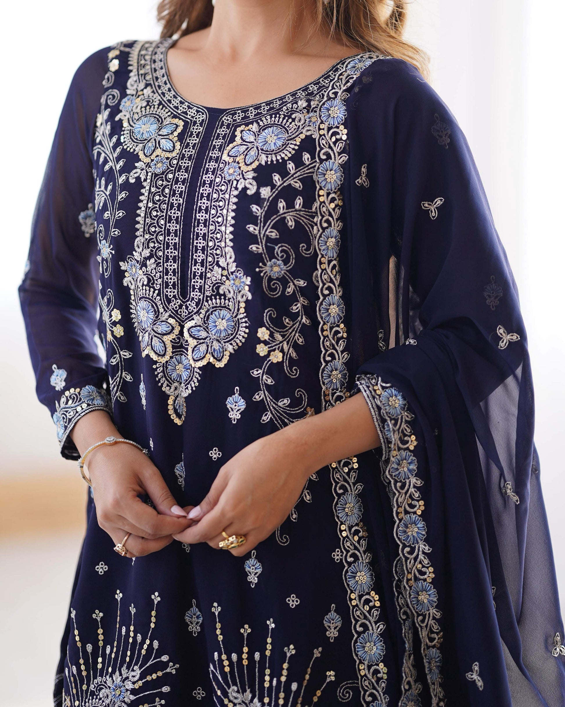 Teeya Creation Dark Purple Color Faux Georgette Heavy Embroidery Work Fully Stitched Sharara Set