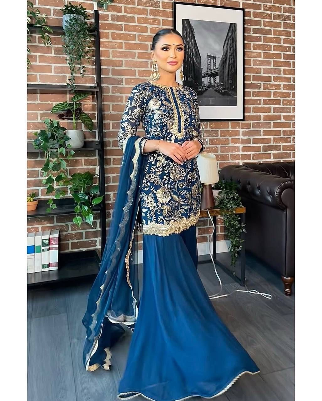 Teeya Creation Blue Color Faux Georgette Heavy Work Fully Stitched Sharara Set