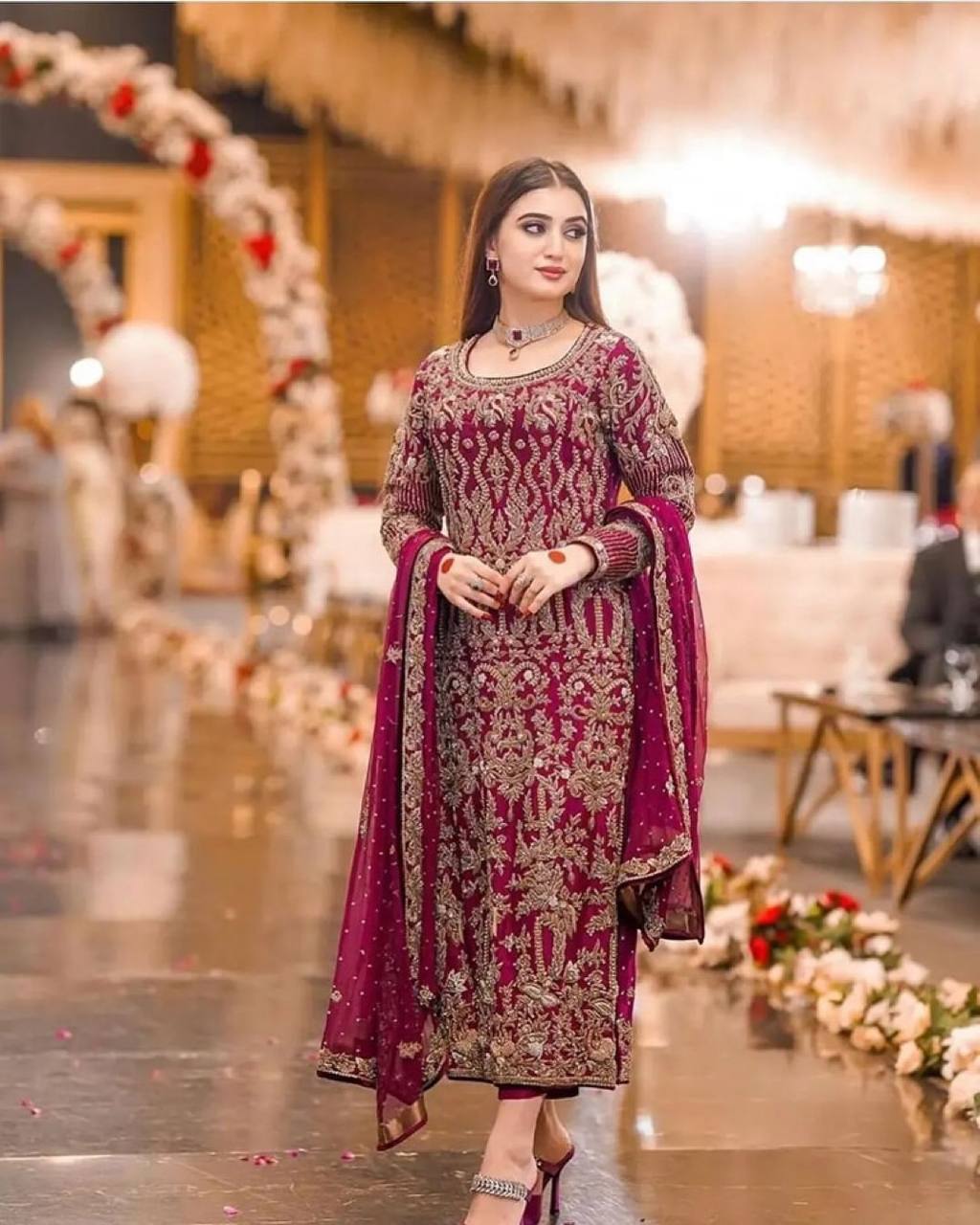 Teeya Creation Rani Color Faux Georgette Heavy Work Fully Stitched Pakistani Salwar Suit