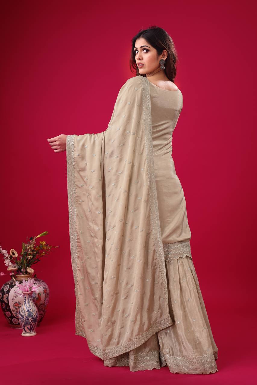 Teeya Creation Chiku Color Chinon Silk Heavy Embroidery Work Pakistani Fully Stitched Salwar Suit