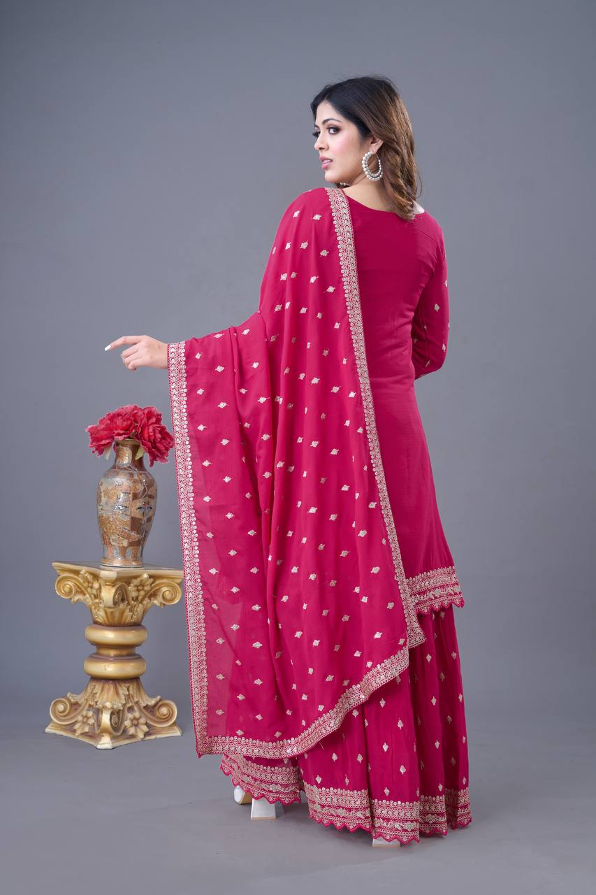 Teeya Creation Rani Color Chinon Silk Heavy Embroidery Work Pakistani Fully Stitched Salwar Suit