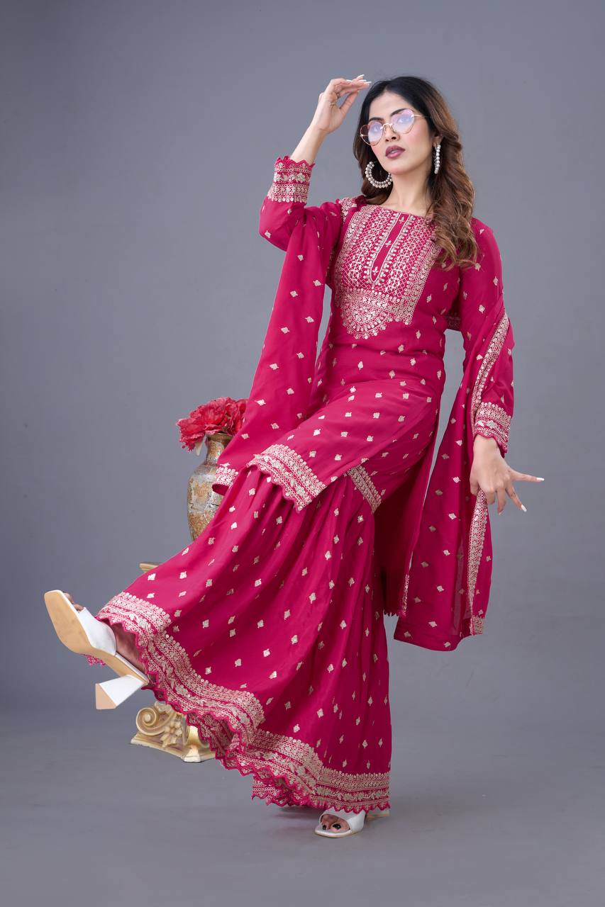 Teeya Creation Rani Color Chinon Silk Heavy Embroidery Work Pakistani Fully Stitched Salwar Suit