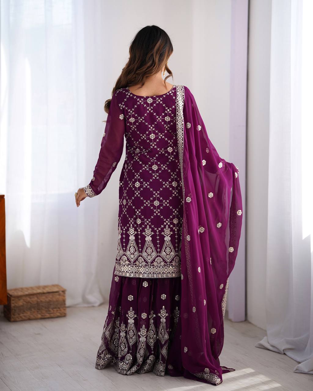 Teeya Creation Wine Color Faux Georgette Embroidery Work Fully Stitched Salwar Suit