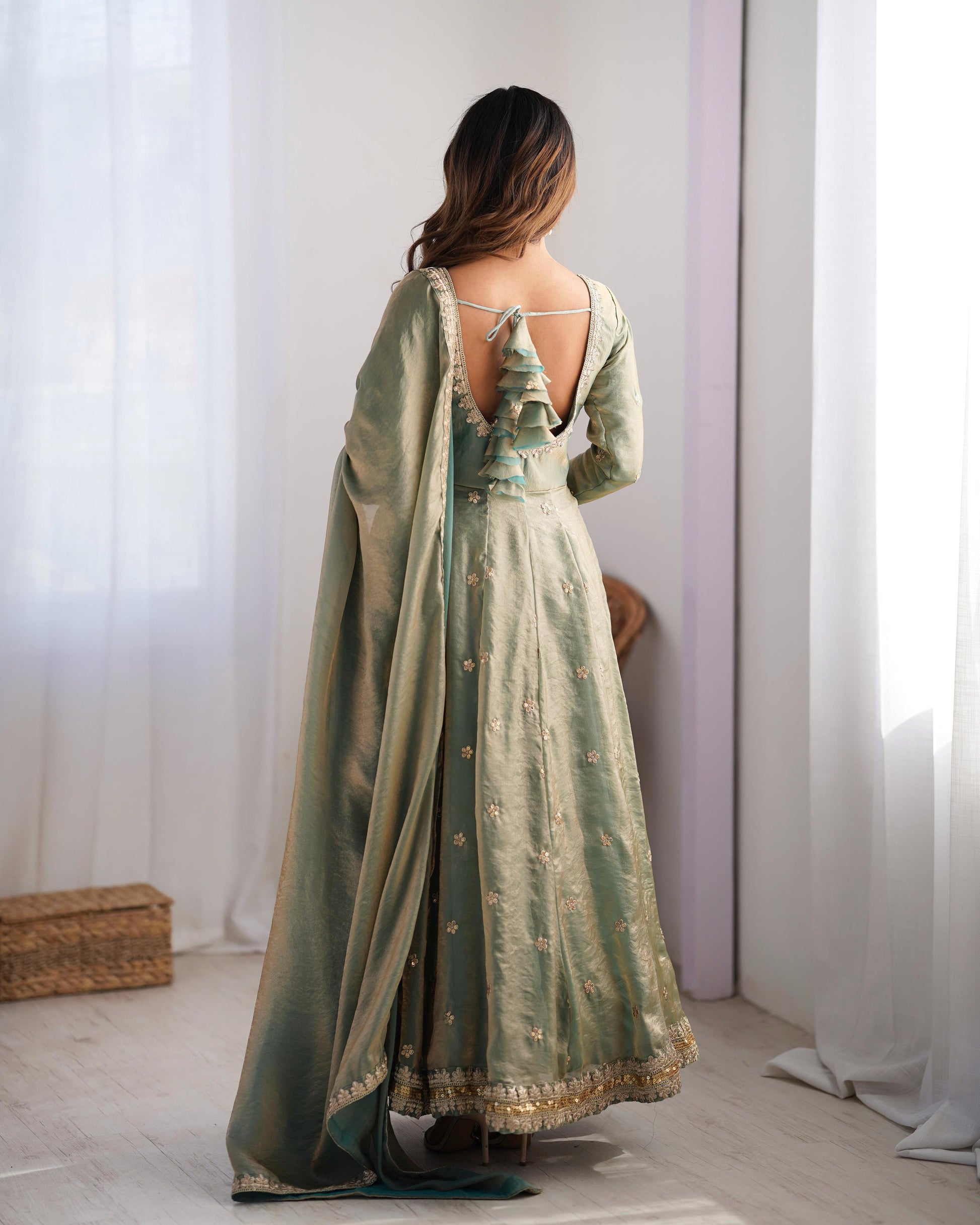 Teeya Creation Mint Green Color Fendy Silk Embroidery Work Fully Stitched Gown