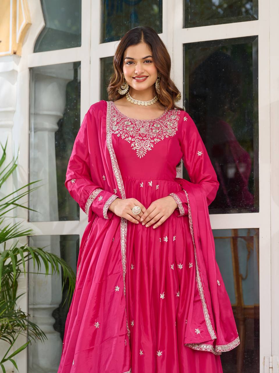 Teeya Creation Rani Color American Silk Embroidery Work Fully Stitched Gown
