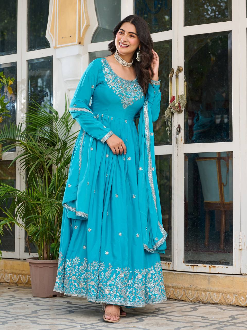 Teeya Creation Rani Color American Silk Embroidery Work Fully Stitched Gown