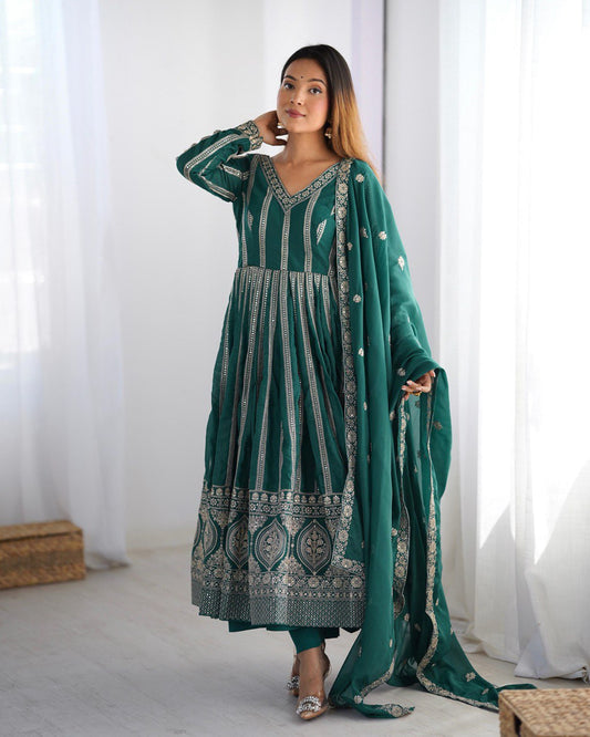 Teeya Creation Green Color Star Georgette Embroidery Work Fully Stitched Gown