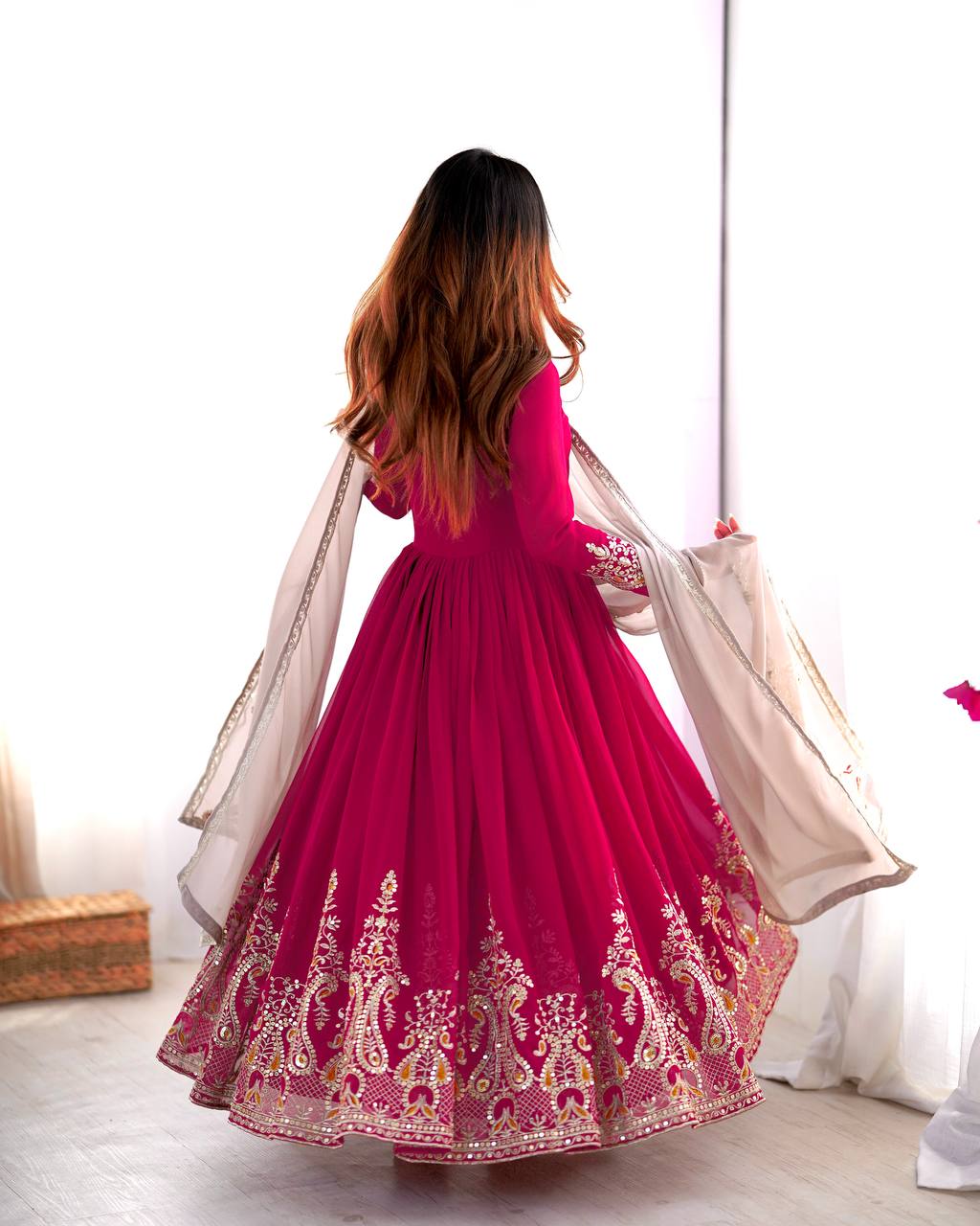 Teeya Creation Rani Color Heavy Georgette Embroidery Work Fully Stitched Gown