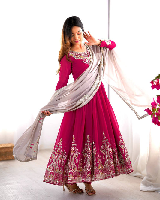 Teeya Creation Rani Color Heavy Georgette Embroidery Work Fully Stitched Gown