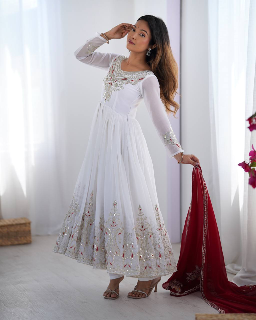 Teeya Creation White Color Heavy Georgette Embroidery Work Fully Stitched Gown | Grab2Buy