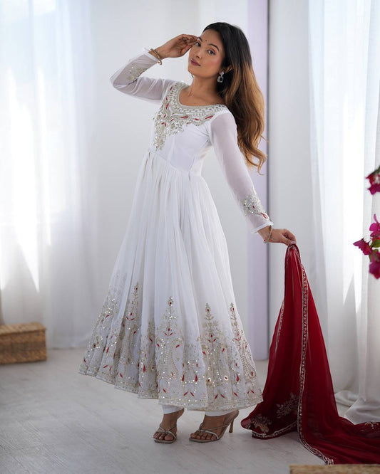 Teeya Creation White Color Heavy Georgette Embroidery Work Fully Stitched Gown