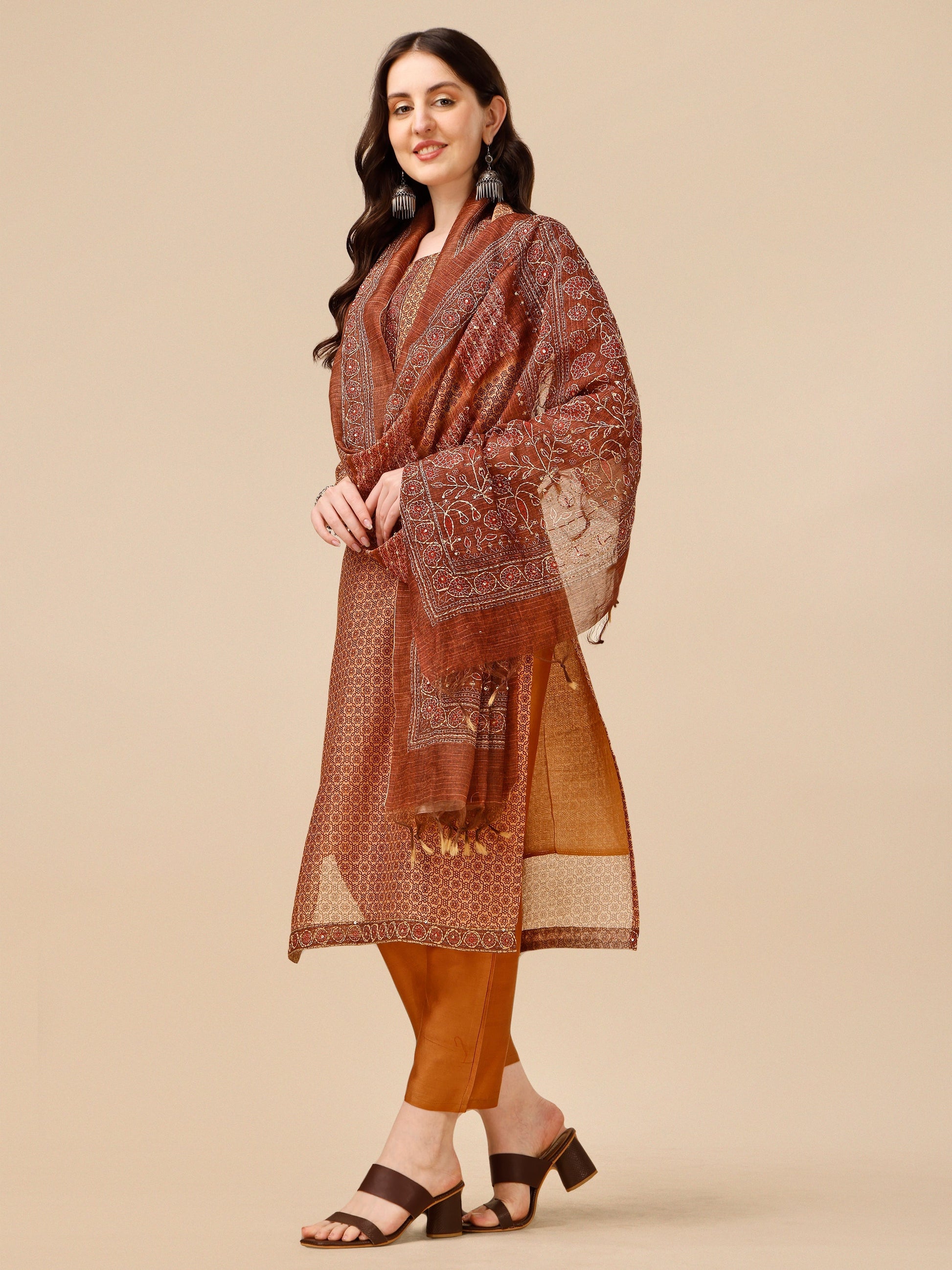 Floral Printed Kurta With Pant And Dupatta Set, Multicolor - Hiral Fashion