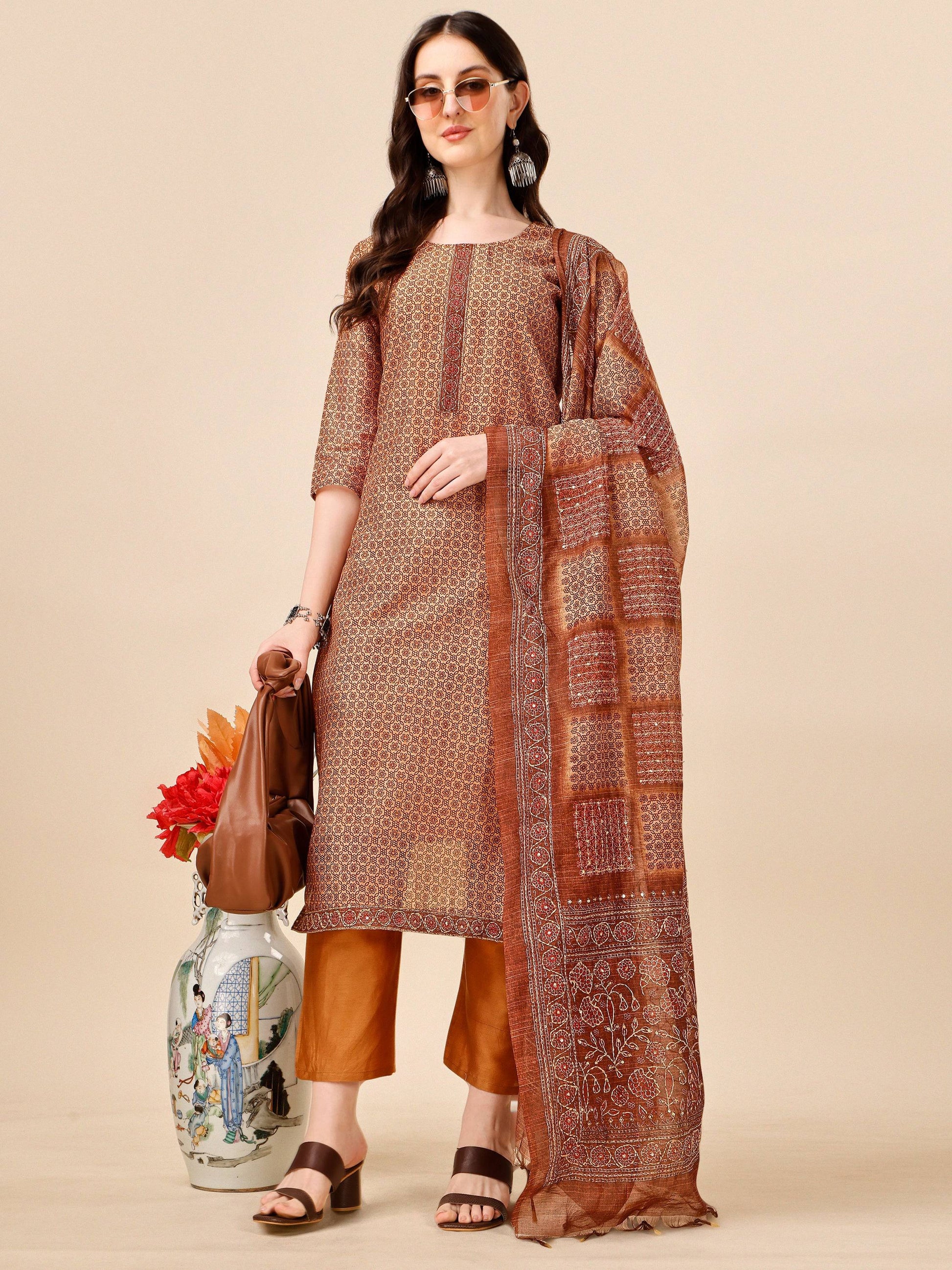Floral Printed Kurta With Pant And Dupatta Set, Multicolor - Hiral Fashion