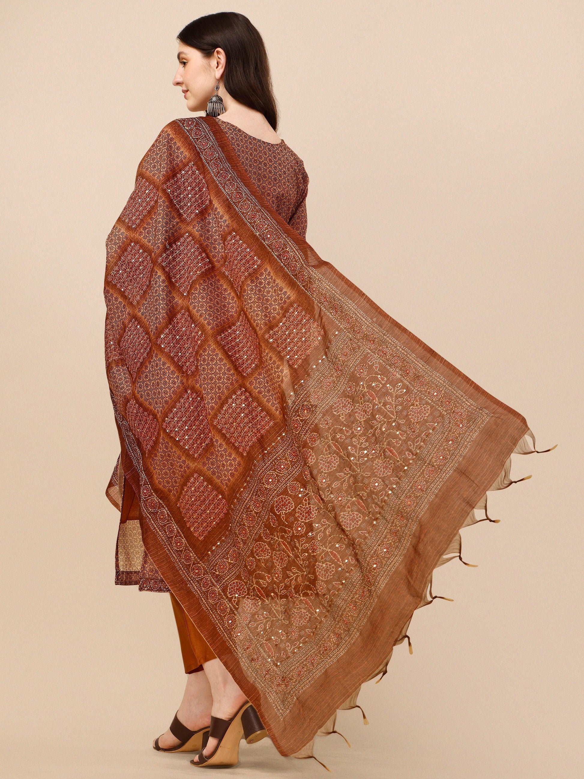 Floral Printed Kurta With Pant And Dupatta Set, Multicolor - Hiral Fashion