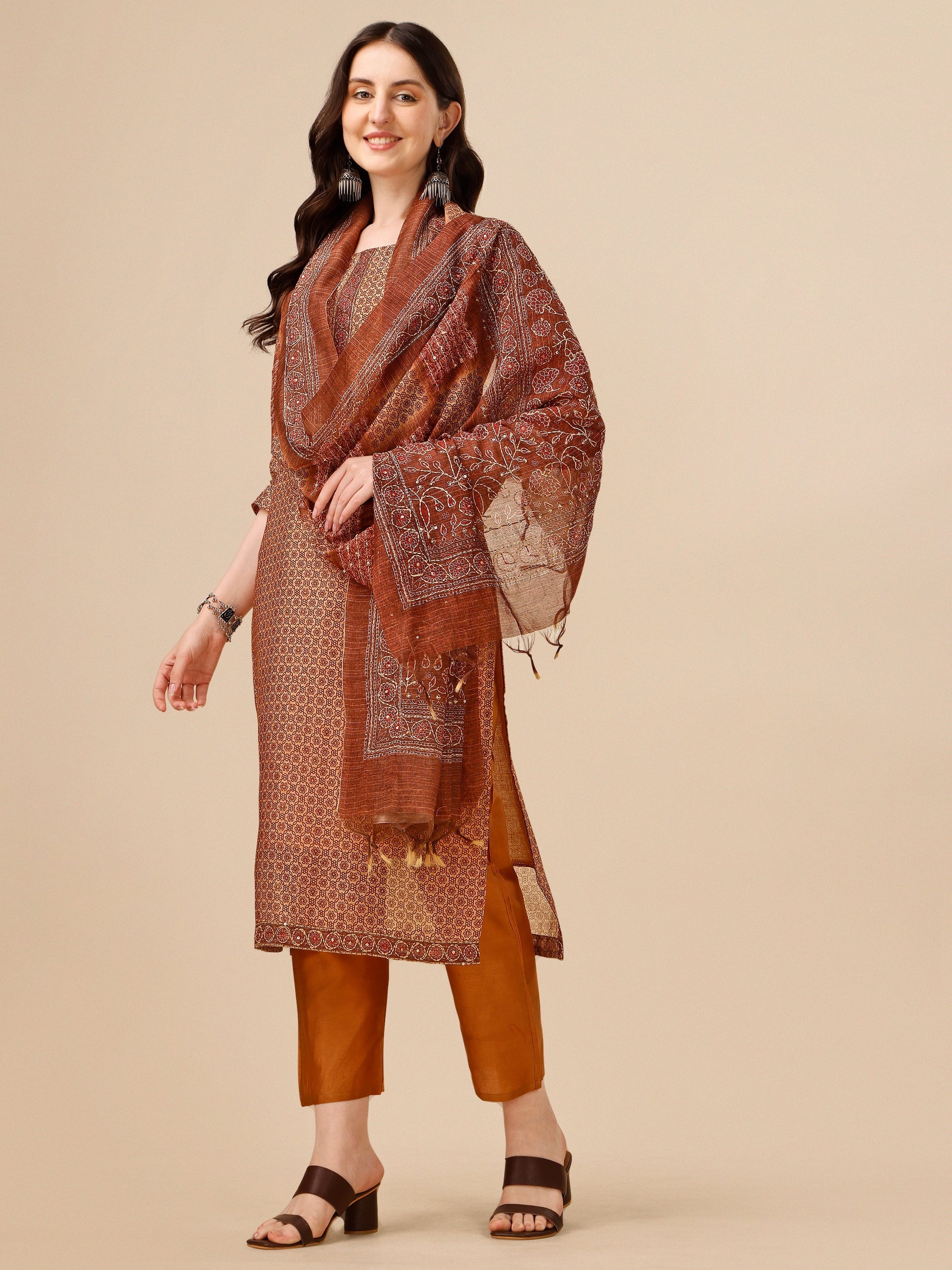 Floral Printed Kurta With Pant And Dupatta Set, Multicolor - Hiral Fashion