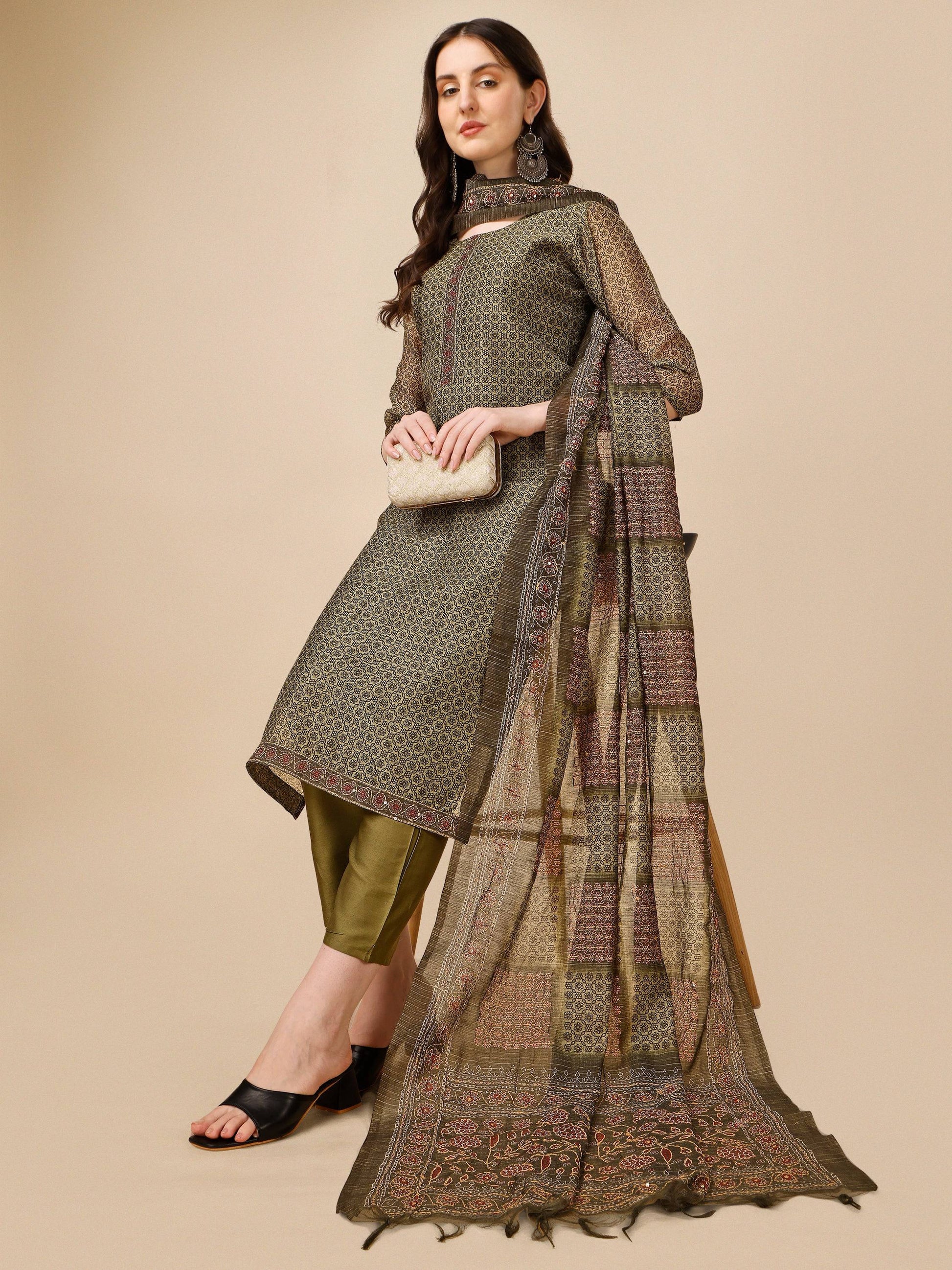 Printed Kurta With Pant And Dupatta Set, Multicolor - Hiral Fashion