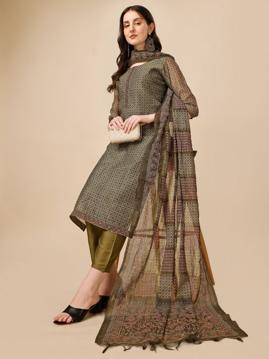 Printed Kurta With Pant And Dupatta Set, Multicolor - Hiral Fashion