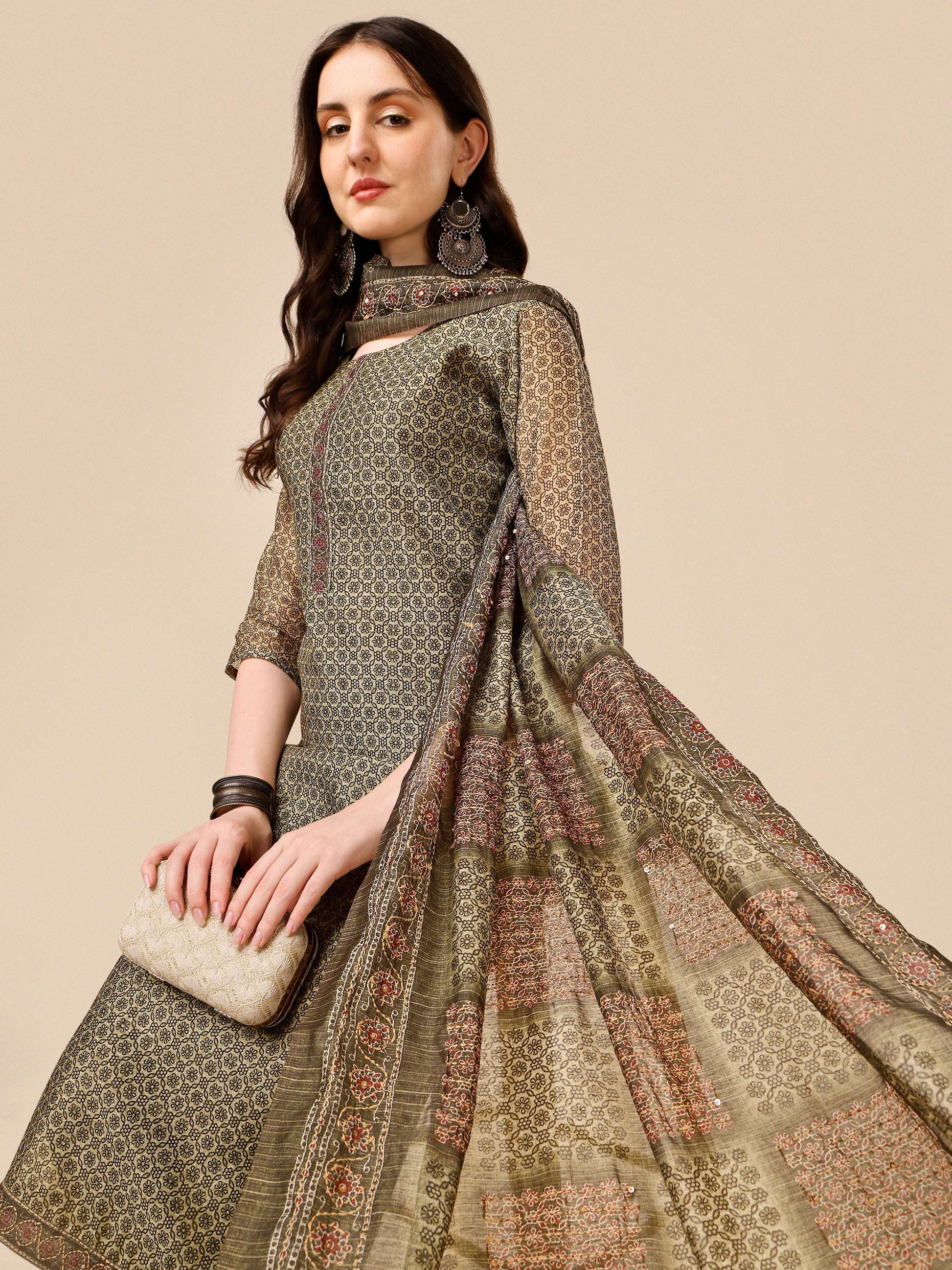Printed Kurta With Pant And Dupatta Set, Multicolor - Hiral Fashion