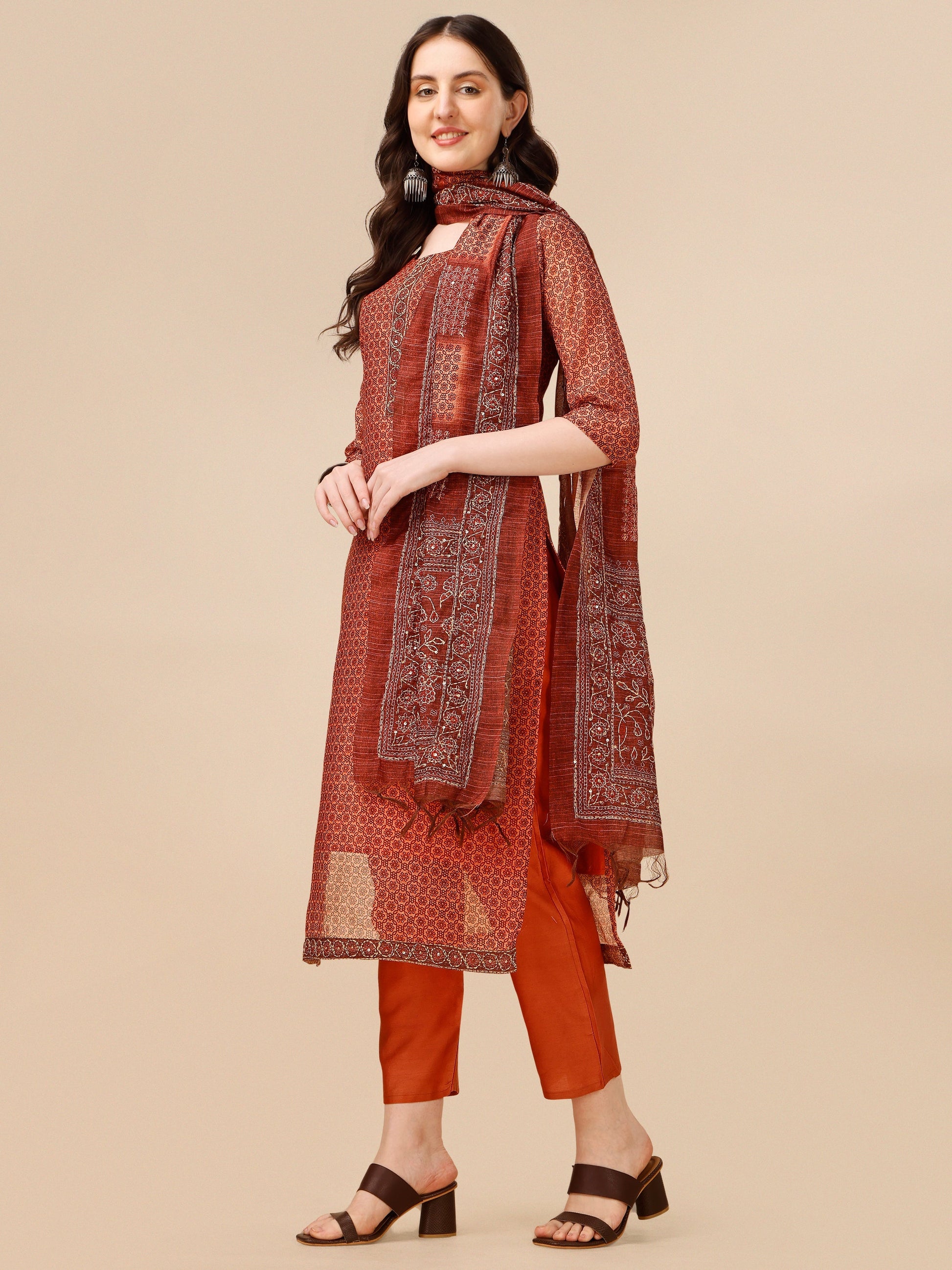 Printed Kurta With Pant And Dupatta Set, Multicolor - Hiral Fashion