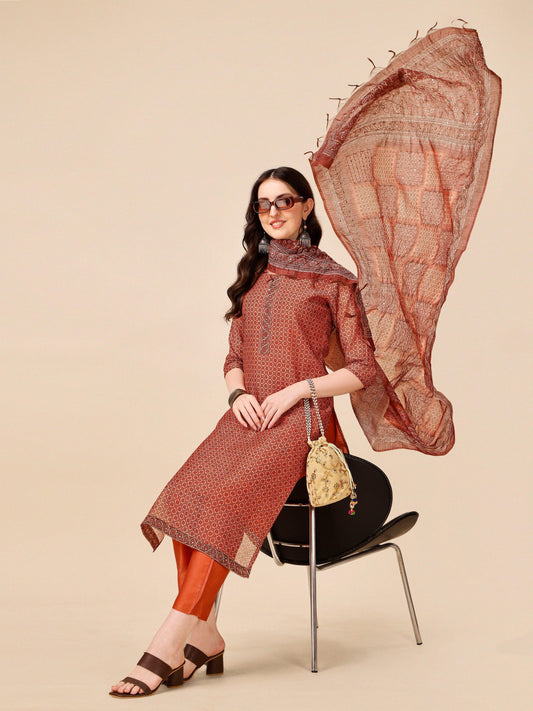 Printed Kurta With Pant And Dupatta Set, Multicolor - Hiral Fashion