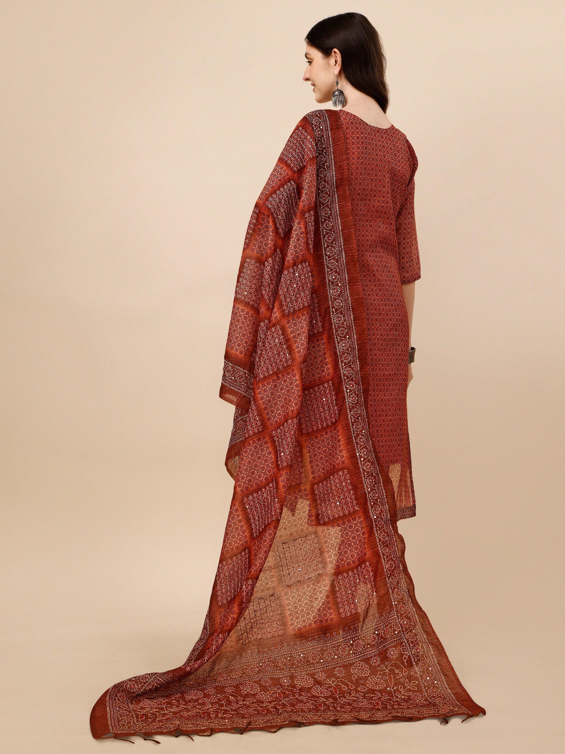 Printed Kurta With Pant And Dupatta Set, Multicolor - Hiral Fashion