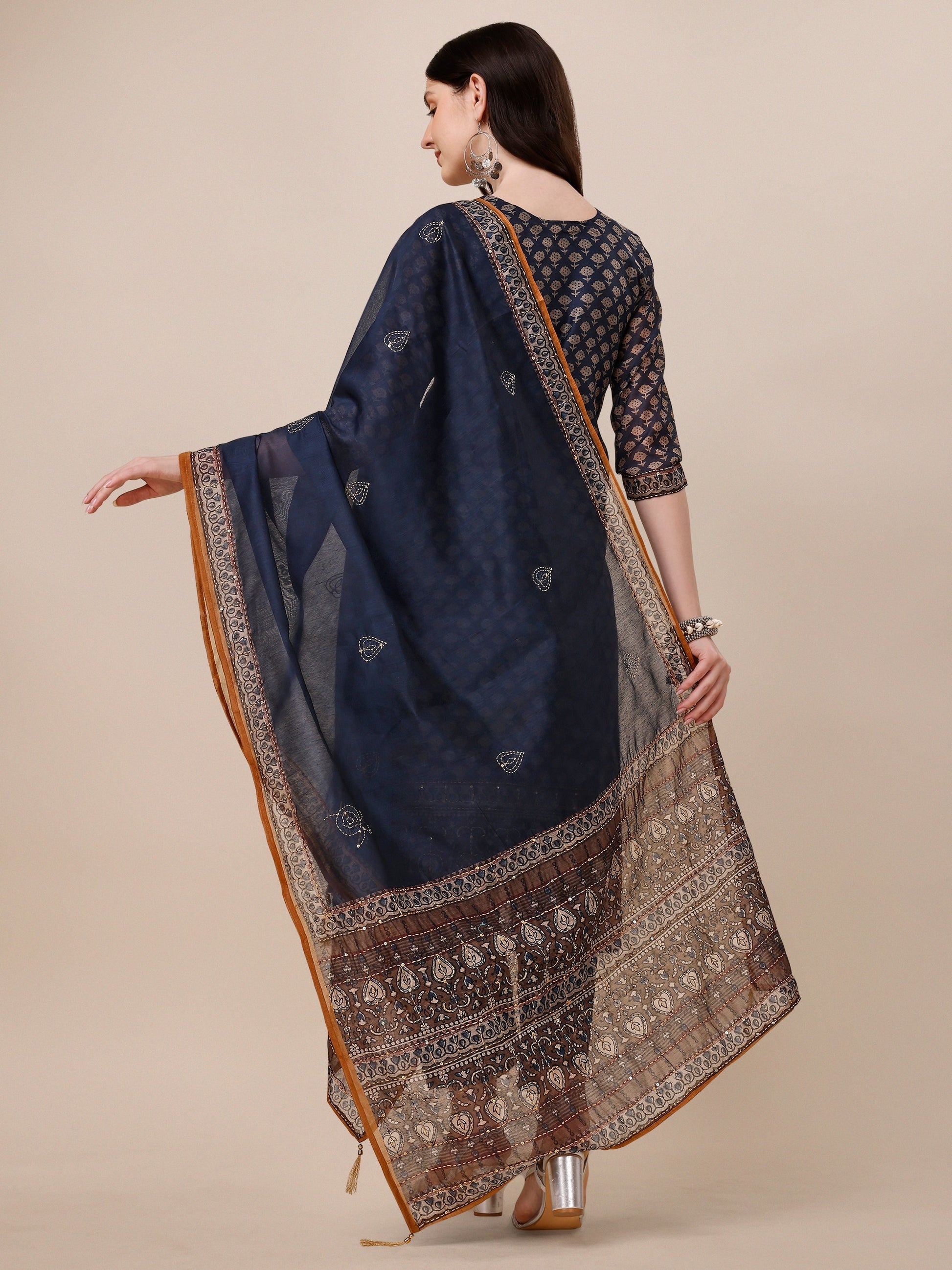 Printed Kurta With Pant And Dupatta Set, Multicolor - Hiral Fashion