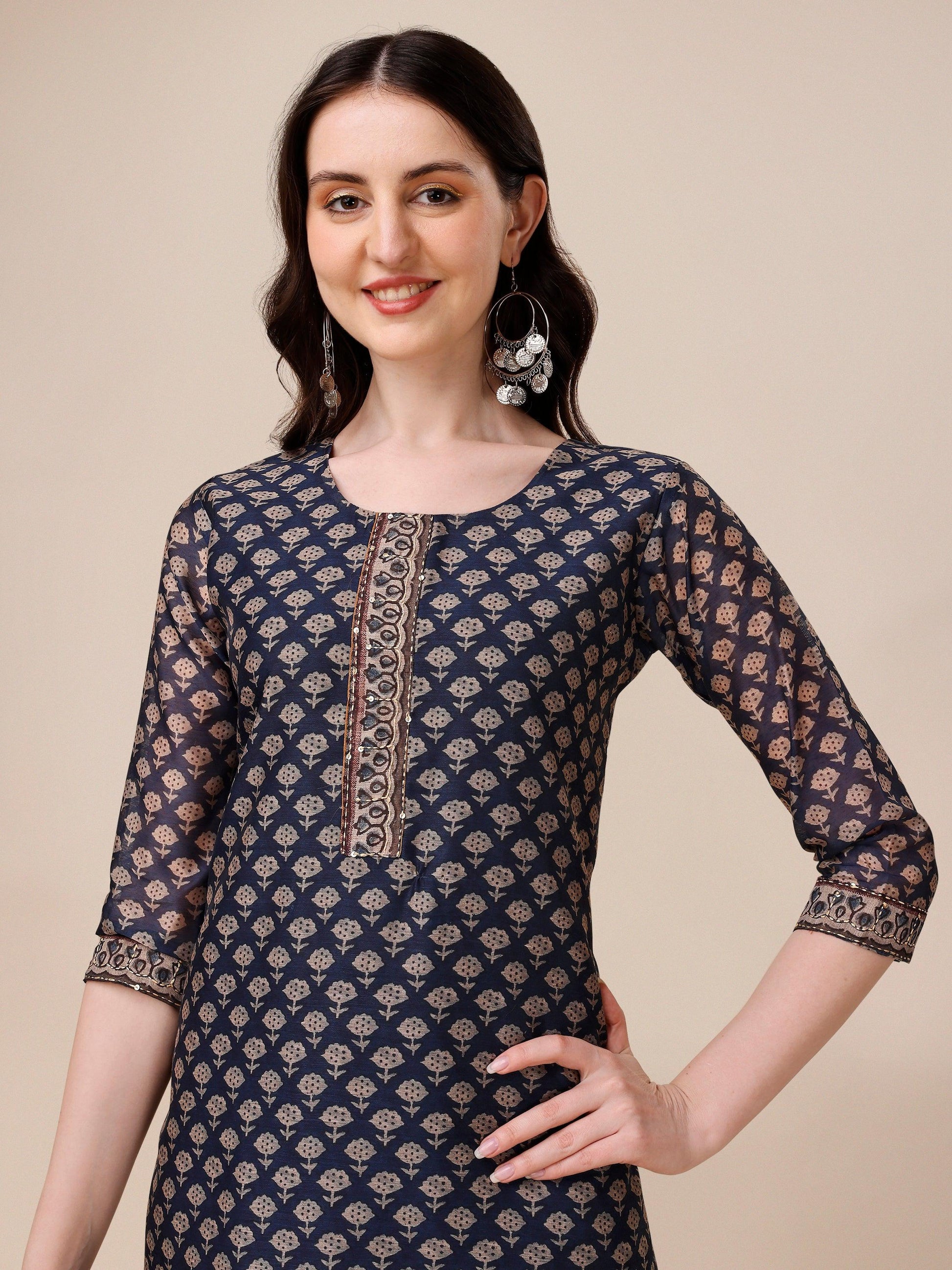 Printed Kurta With Pant And Dupatta Set, Multicolor - Hiral Fashion