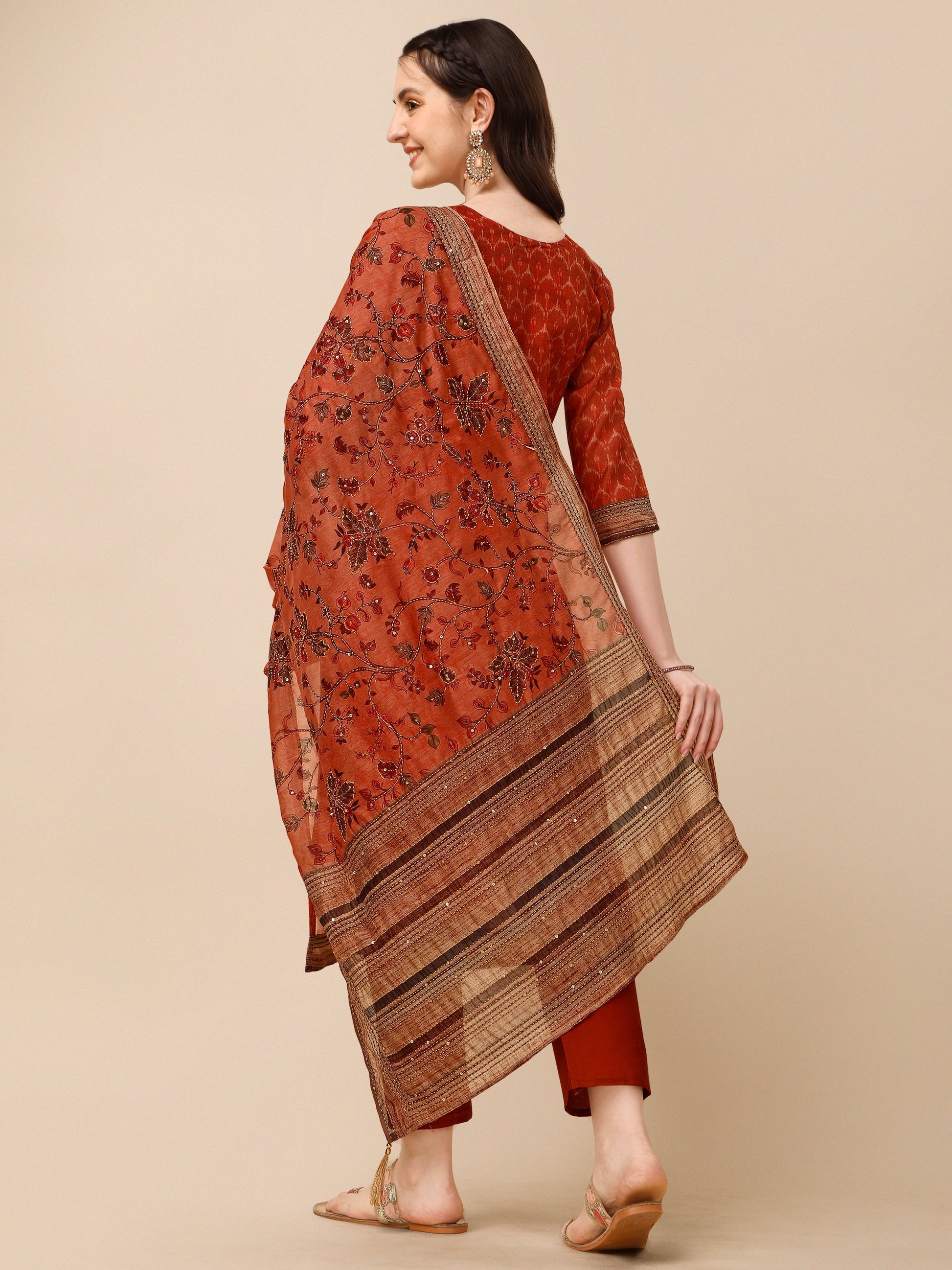 Floral Printed Kurta With Pant And Dupatta Set, Multicolor - Hiral Fashion