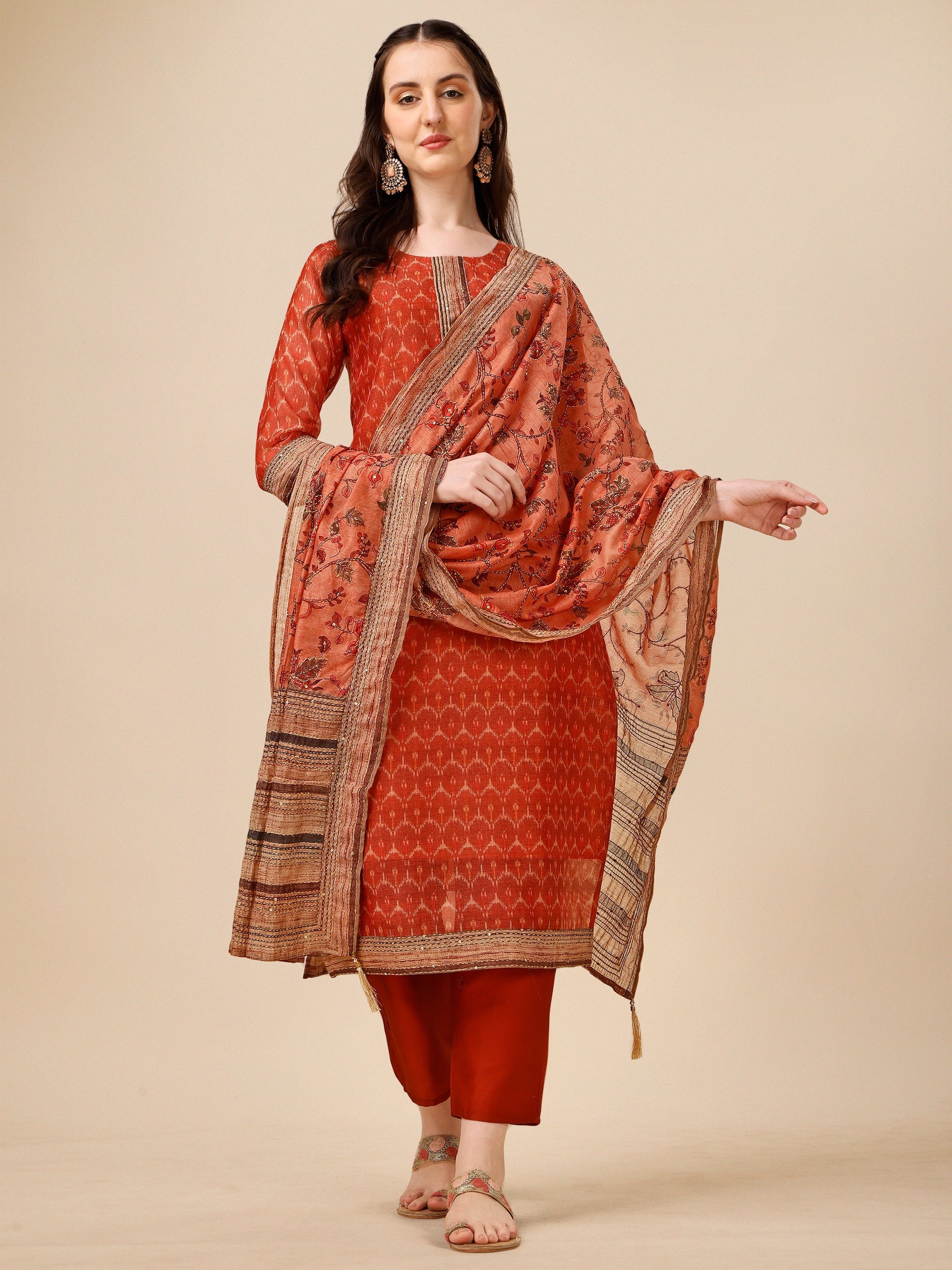 Floral Printed Kurta With Pant And Dupatta Set, Multicolor - Hiral Fashion