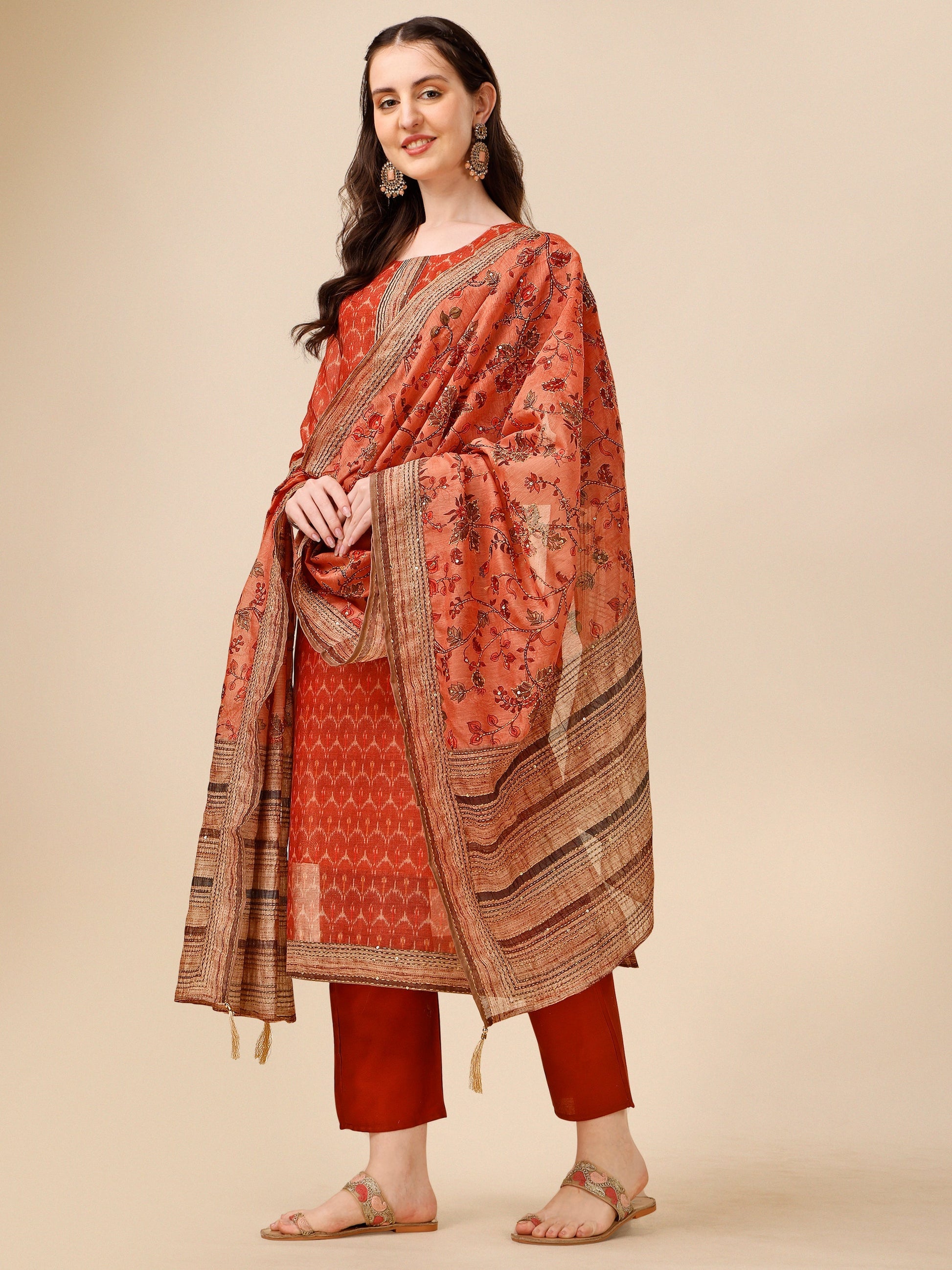 Floral Printed Kurta With Pant And Dupatta Set, Multicolor - Hiral Fashion