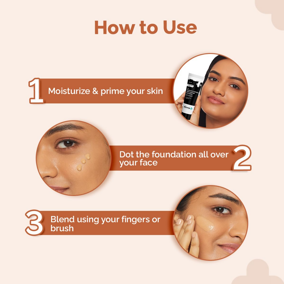 The Derma Co 1% Hyaluronic Hydrating High Coverage Foundation With SPF 40 PA+++ - 05 Peach  Grab2Buy The Derma Co Grab2Buy