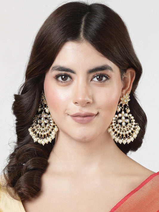 NVR Women's Gold-Polished Kundan Chandbali Earrings 