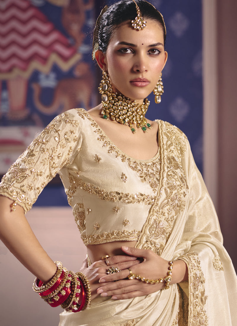 Vegaa Fashion Cream Silk Embroidered Wedding Wear Grab2Buy  Grab2Buy Vegaa Fashion Grab2Buy