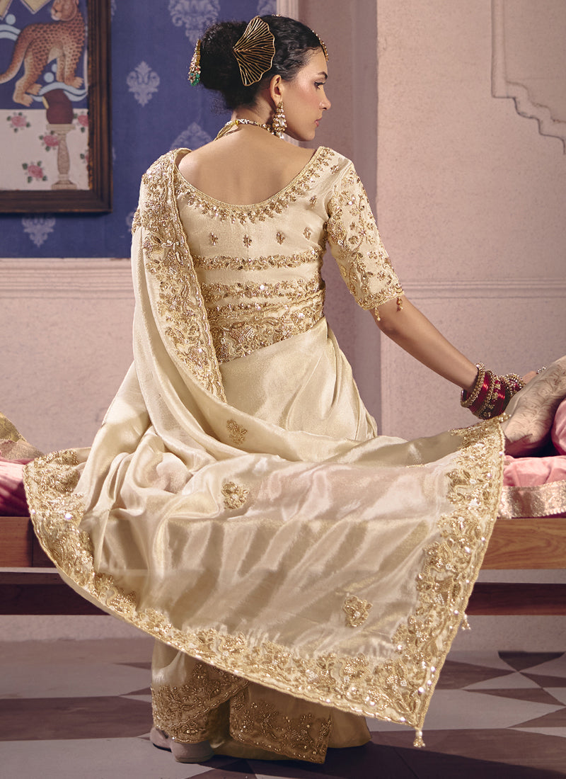 Vegaa Fashion Cream Silk Embroidered Wedding Wear Grab2Buy  Grab2Buy Vegaa Fashion Grab2Buy